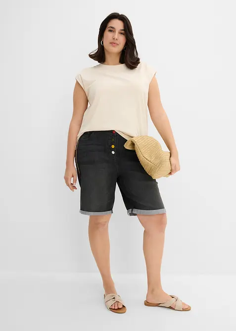 Bermudashorts i denim med broderi og komfortlinning, bonprix