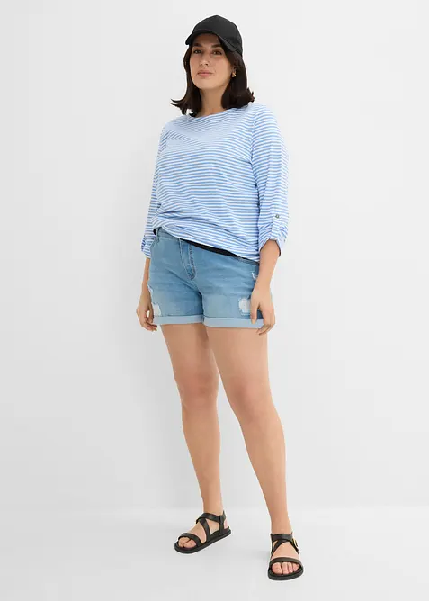 Denimshorts Mid Waist med destroyed-effekt, bonprix
