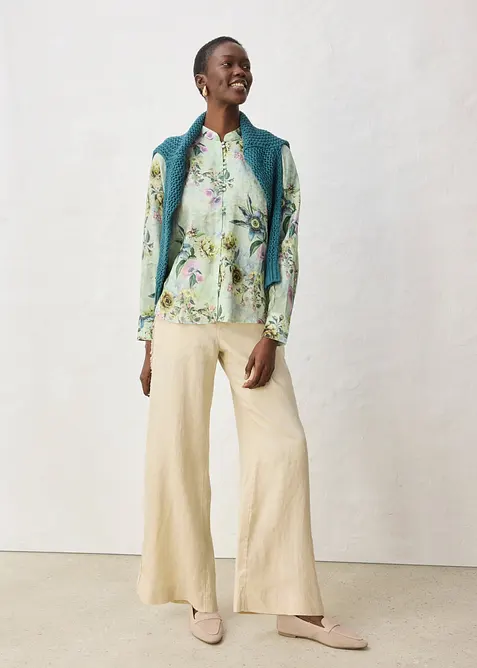 Volangbluse i kj&oslash;lende rami-materiale, bonprix