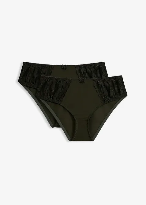 Truse med h&oslash;y midje og nydelige blonder (2-pack), bonprix