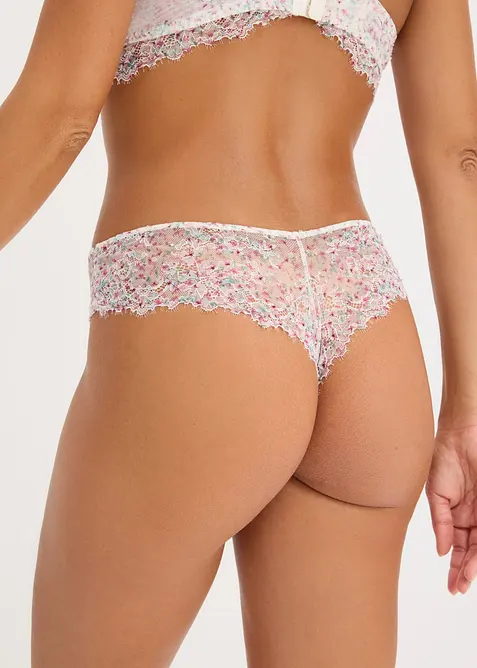 Brazilian-truse med m&oslash;nstrede blonder (2-pack), bonprix