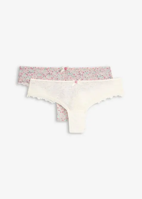 Brazilian-truse med m&oslash;nstrede blonder (2-pack), bonprix