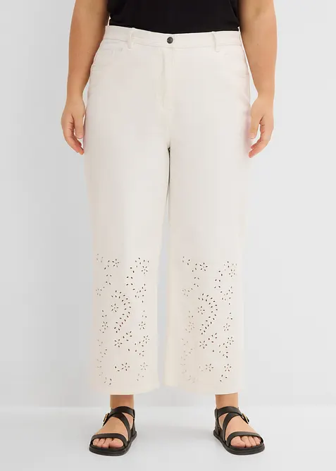 Twillbukse med broderi, bonprix
