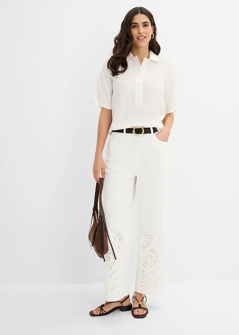 Twillbukse med broderi, bonprix