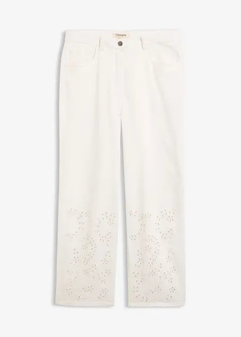 Twillbukse med broderi, bonprix