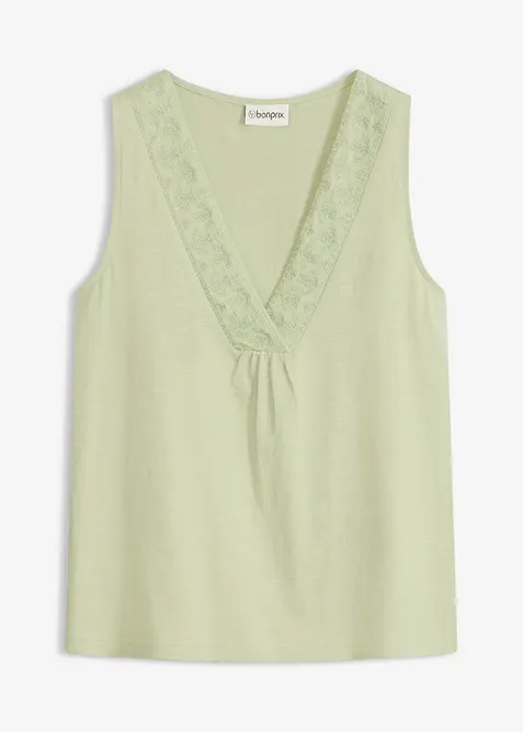 Ermel&oslash;s topp i 100% bomull med broderi, bonprix
