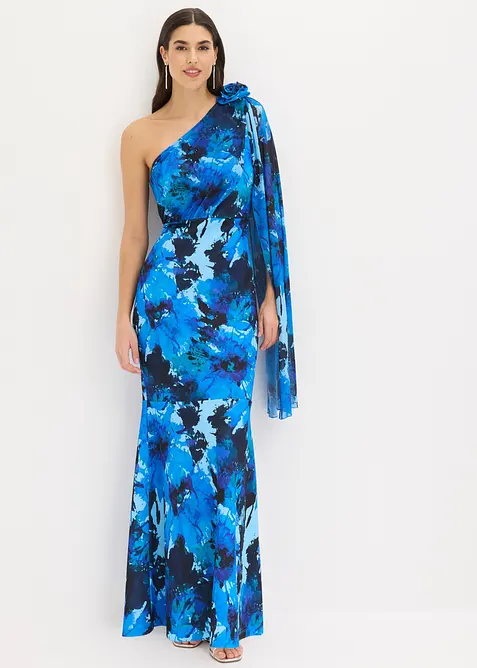Selskapskjole i one shoulder-modell med blomsterapplikasjon, bonprix