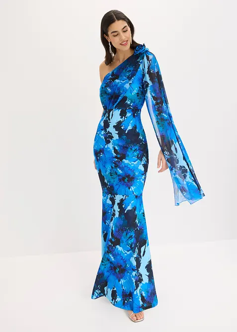 Selskapskjole i one shoulder-modell med blomsterapplikasjon, bonprix