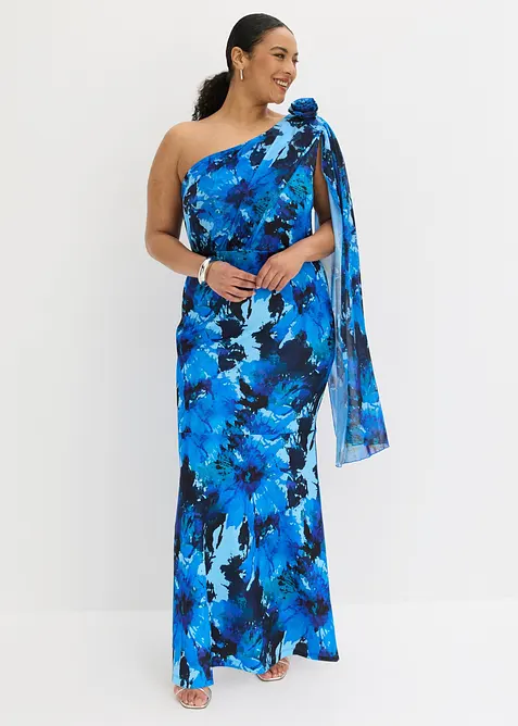 Selskapskjole i one shoulder-modell med blomsterapplikasjon, bonprix
