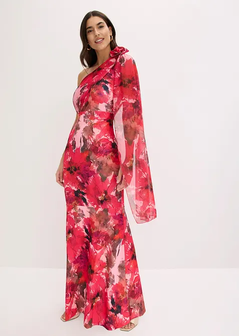 Selskapskjole i one shoulder-modell med blomsterapplikasjon, bonprix