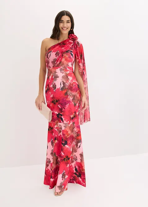 Selskapskjole i one shoulder-modell med blomsterapplikasjon, bonprix