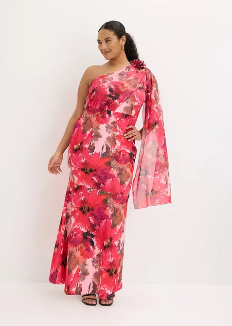 Selskapskjole i one shoulder-modell med blomsterapplikasjon, bonprix