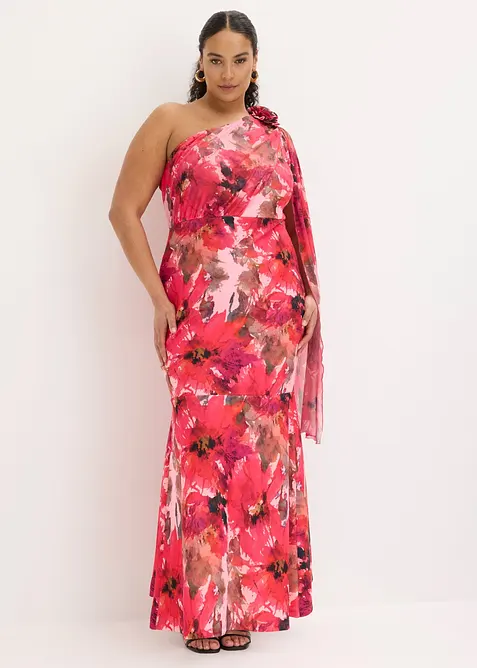 Selskapskjole i one shoulder-modell med blomsterapplikasjon, bonprix