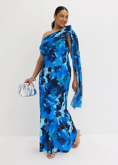 Selskapskjole i one shoulder-modell med blomsterapplikasjon, bonprix