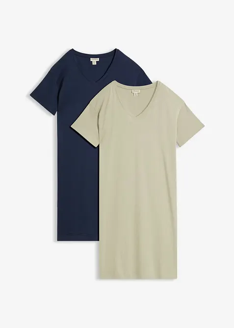T-shirt kjole med V-utringning, oversized (2-pack), bonprix