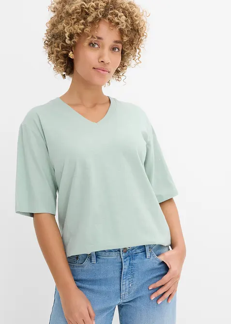 Boxy topp i flammegarn i 100% &oslash;kologisk bomull (2-pack), bonprix