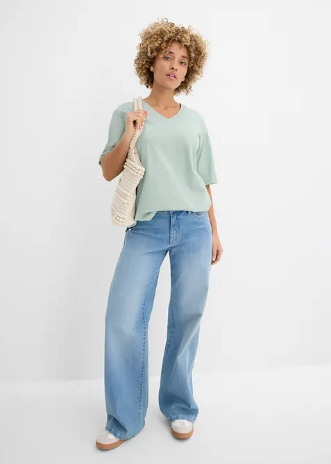Boxy topp i flammegarn i 100% &oslash;kologisk bomull (2-pack), bonprix