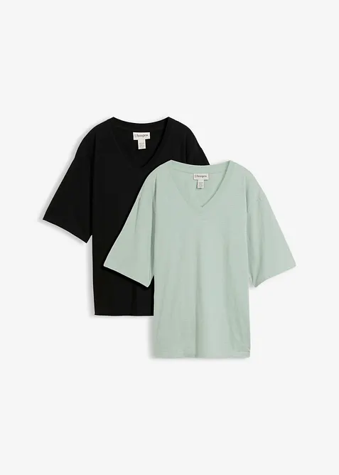 Boxy topp i flammegarn i 100% &oslash;kologisk bomull (2-pack), bonprix