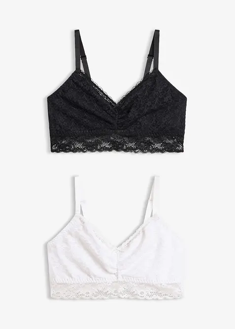BH-topp med myke blonder (2-pack), bonprix