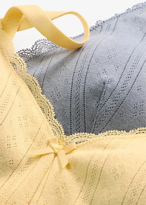 Vattert bralette uten spiler i 100% &oslash;kologisk bomull med hullm&oslash;nster (2-pack), bonprix