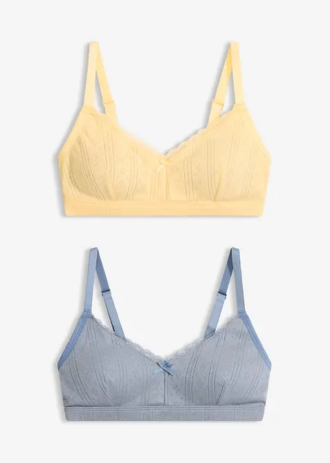 Vattert bralette uten spiler i 100% &oslash;kologisk bomull med hullm&oslash;nster (2-pack), bonprix