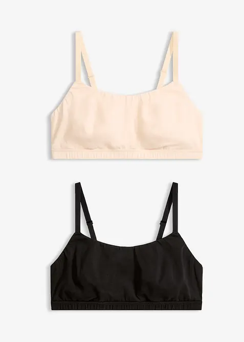 Bralette uten spiler med bomull (2-pack), bonprix