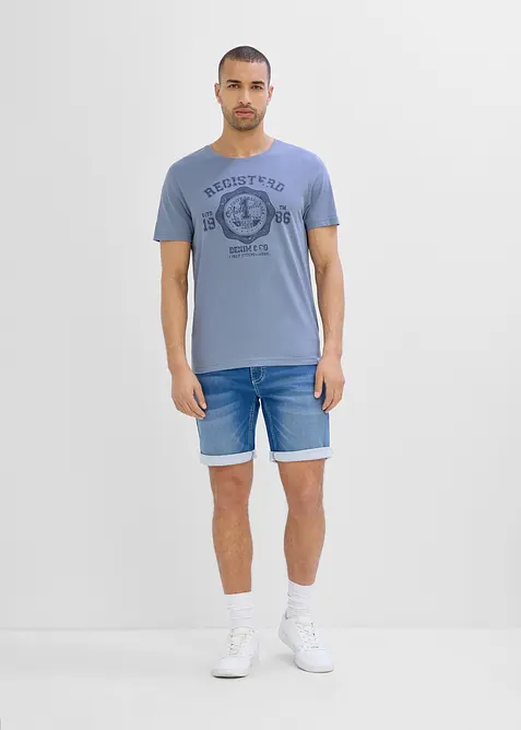 Bermudashorts i sweat denim med strikklinning, Regular fit, bonprix