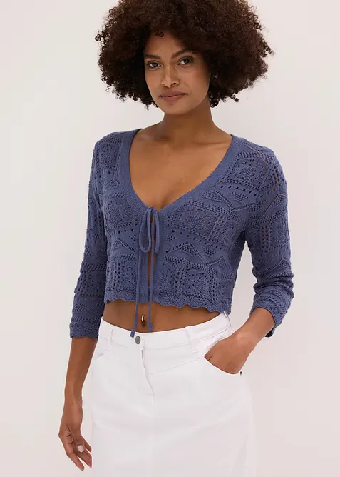 Bolero med hullm&oslash;nster og 3/4-lange ermer, bonprix