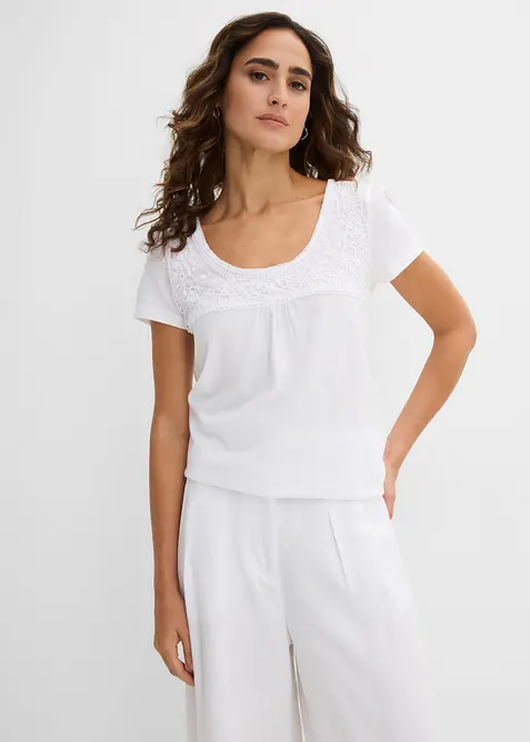 Bomullstopp med blonder, kortermet, bonprix