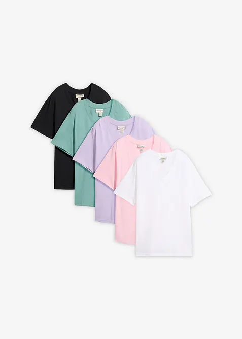 Vid, lang topp med V-hals, kortermet (5-pack), bonprix