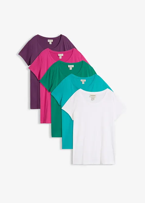 Topp med rund hals (5-pack), bonprix