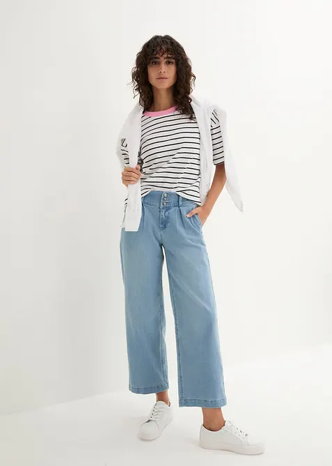 Cropped, Wide Leg-jeans High Waist, komfortlinning, bonprix