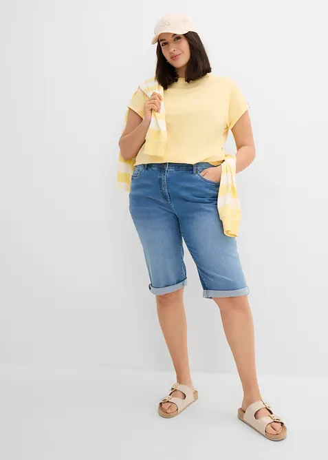 Jeans bermudashorts Mid Waist, komfortlinning, bonprix