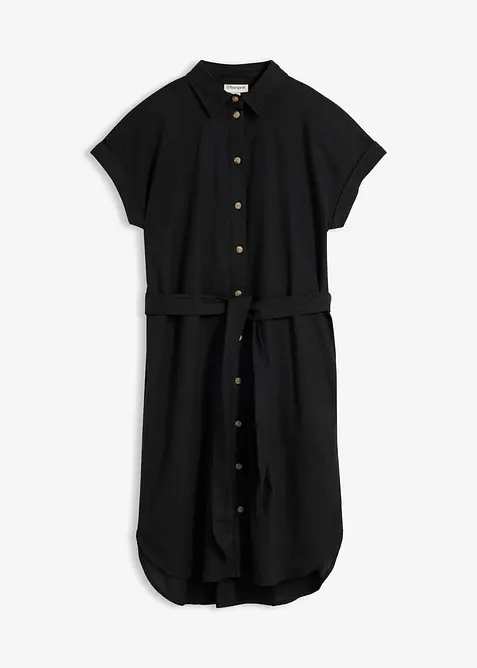 Skjortekjole med lin og knytebelte, bonprix