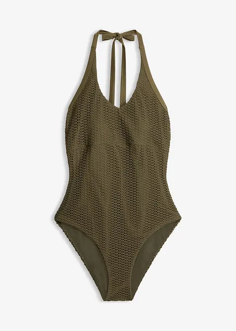 Heklet halterneck-badedrakt, bonprix