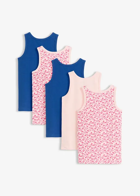 Singlet med myk bomull og satengsl&oslash;yfe (5-pack), bonprix