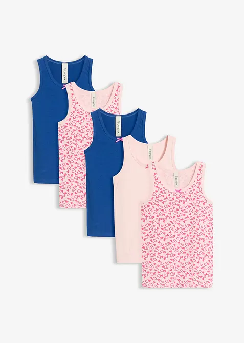 Singlet med myk bomull og satengsl&oslash;yfe (5-pack), bonprix