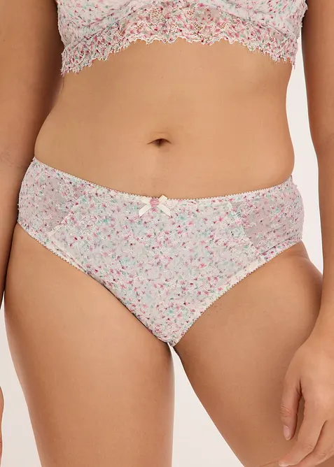 Truse med h&oslash;y midje, blomsterm&oslash;nster og blonder, bonprix