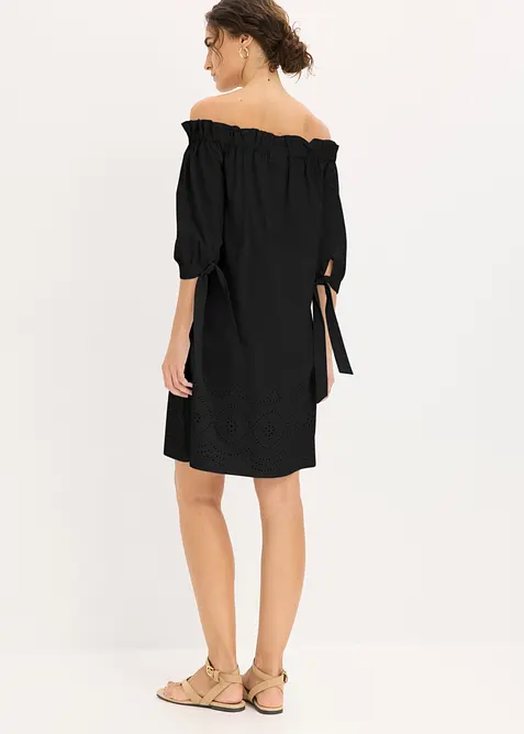 Off shoulder-kjole i 100% bomull med hullbroderi, bonprix
