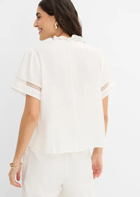 Kortermet bluse med innfelte blonder, bonprix