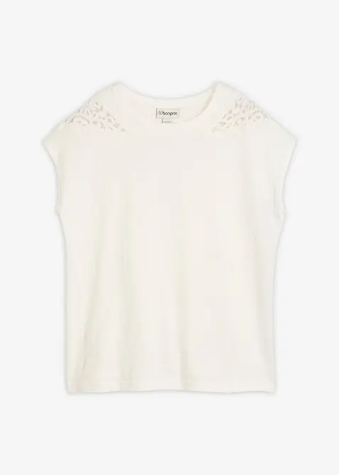 Topp i 100% bomull med innfelte blonder, bonprix