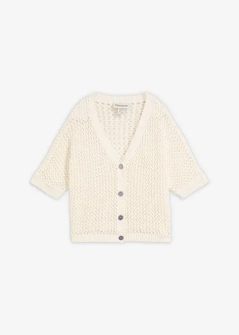 Cardigan med linandel og hullm&oslash;nster, bonprix