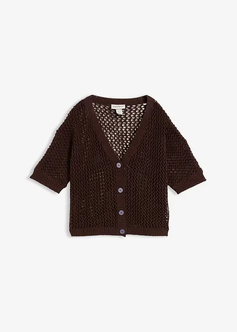 Cardigan med linandel og hullm&oslash;nster, bonprix