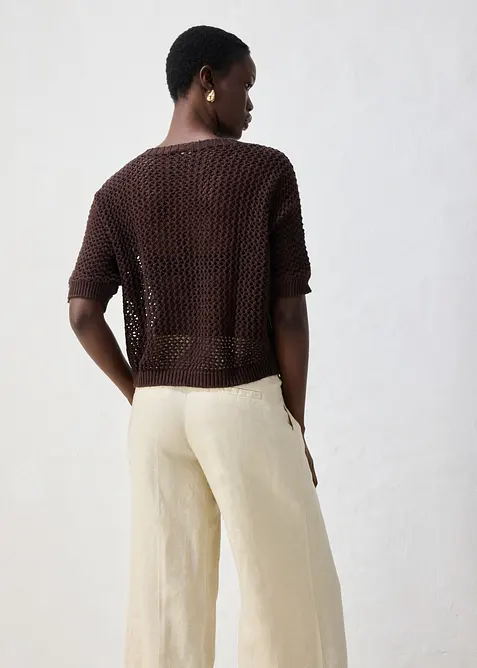Cardigan med linandel og hullm&oslash;nster, bonprix