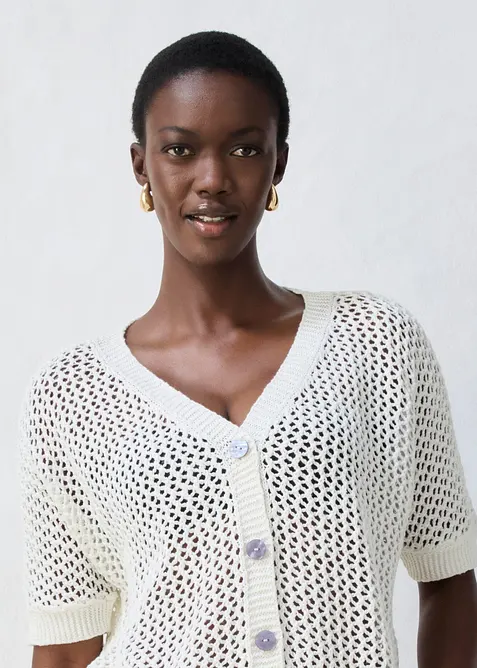 Cardigan med linandel og hullm&oslash;nster, bonprix
