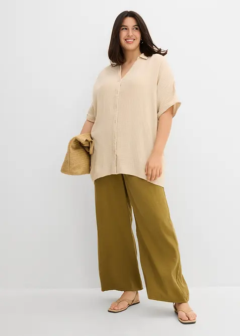 Oversized, lang skjorte i 100% bomullsmusselin, bonprix