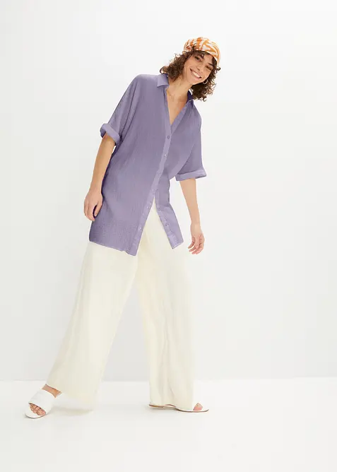 Oversized, lang skjorte i myk bomullsmusselin, bonprix