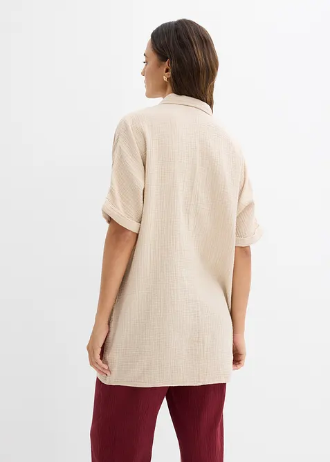 Oversized, lang skjorte i 100% bomullsmusselin, bonprix