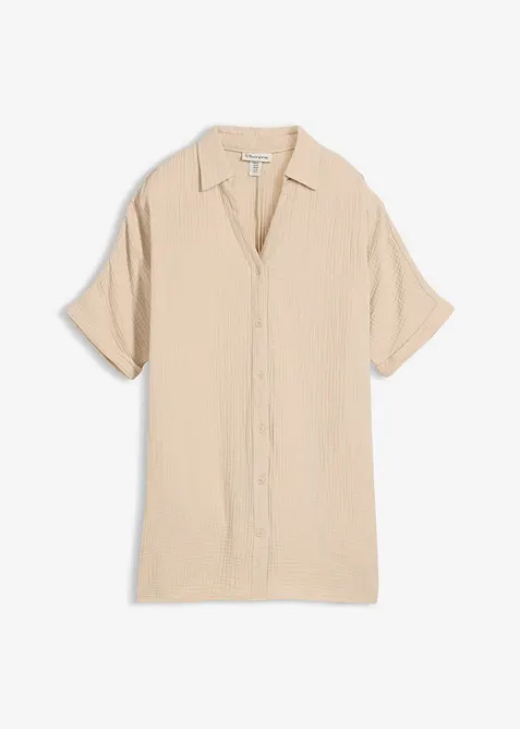 Oversized, lang skjorte i 100% bomullsmusselin, bonprix