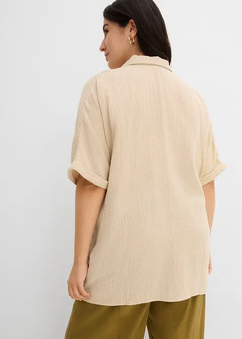 Oversized, lang skjorte i 100% bomullsmusselin, bonprix
